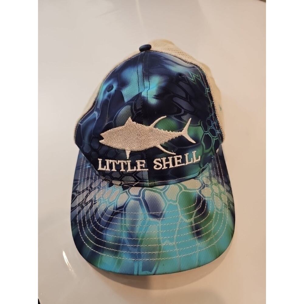 Little Shell Fishing Baseball Hat Cap Mesh Black & Blue Adjustable Shark Logo